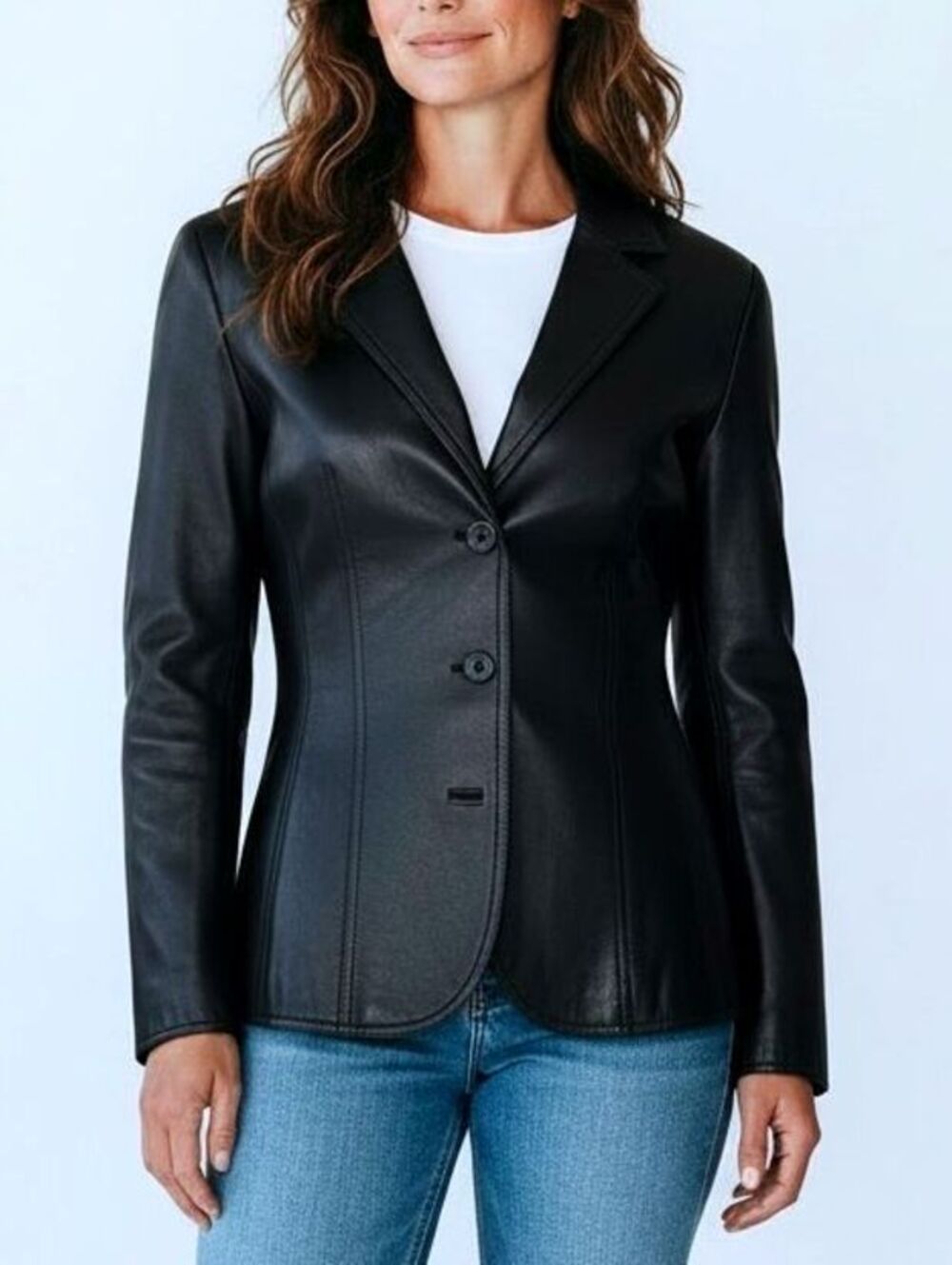 EAST 5th Womens (M) Vintage Black 100% Genuine Leather Blazer Jacket - Lined